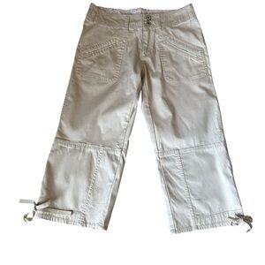 Rave R4R Jeans Y2K Cream Color Juniors Capri Pants Side Tie Size 7